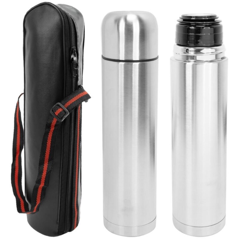 Termo Plateado 1 Litro Garantía + Estuche Simil Cuero Oferta