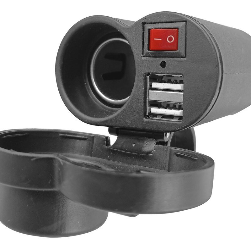 Cargador Universal Usb Y Encendedor 12v Para Moto Tapa Negro