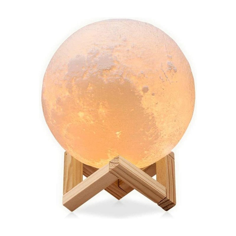 Lampara Luna 3d Recargable Tactil De Brillo Lampara De Mesa Estructura Madera Pantalla Blanco