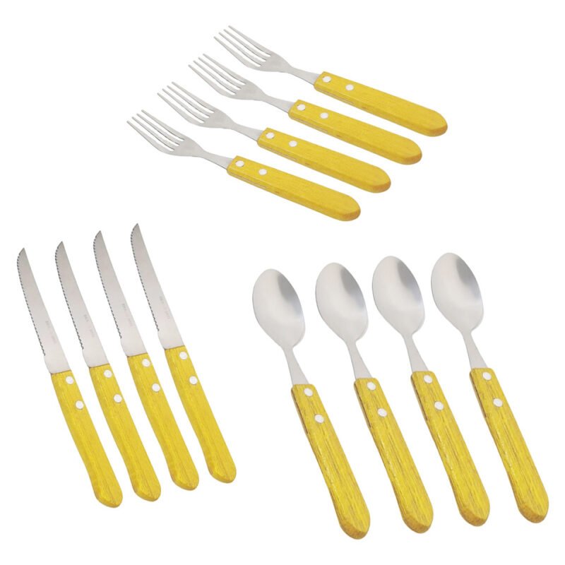 Set Juego De Cubiertos Acero Inoxidable Mango Madera X12