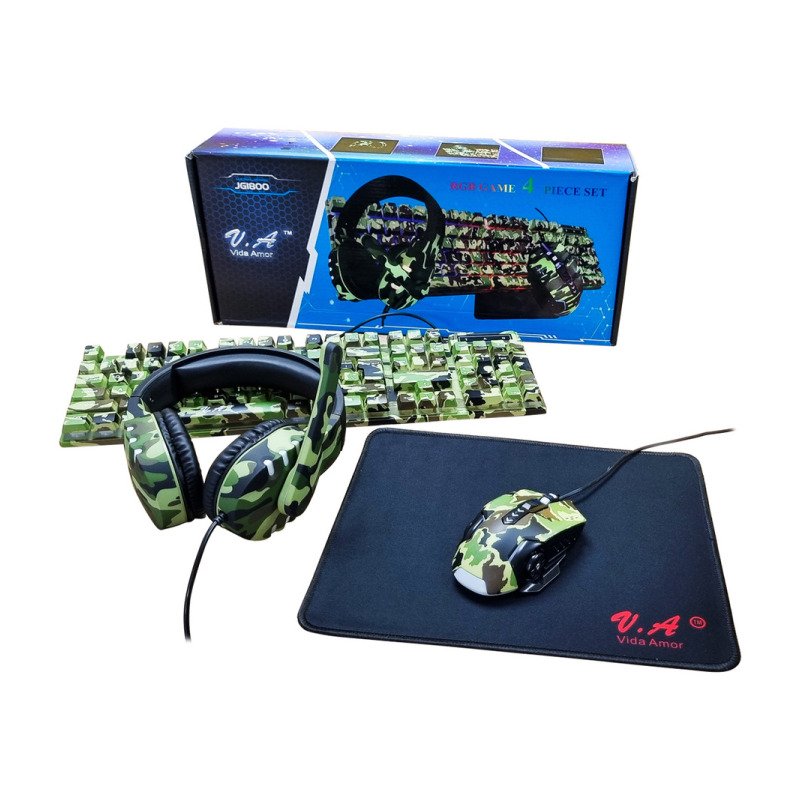 Combo Gamer Teclado Mouse Pad Y Auriculares Rgb Camuflado