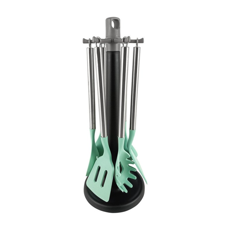 Set Kit 7 Utensilios Cocina Silicona Mango Acero Aote