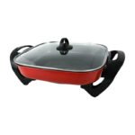 Olla Sartén Eléctrica Tapa Vidrio Antiadherente 5 Litros Rojo