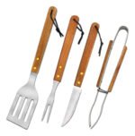 Set Kit De Cubiertos Para Parrilla 4 Piezas Madera Premium
