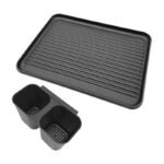 Escurridor Seca Platos Vajilla Cocina Metal Asas Madera Negro - Imagen 3