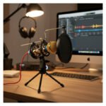 Micrófono Con Condensador Para Pc + Anti Pop Y Soporte Dorado Oscuro - Imagen 9