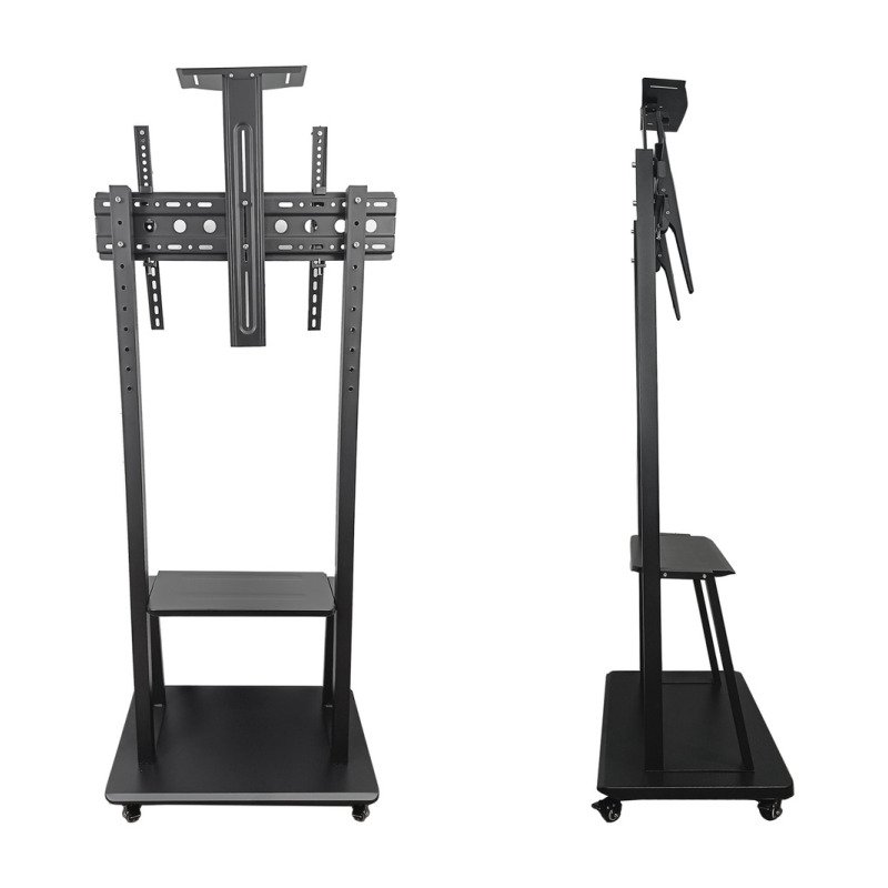 718175-MLU97536780378_112025 Soporte Tv Pantalla Dos Estantes De 32 A 75 Con Ruedas Negro - Imagen 1