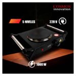 Anafe Cocina Eléctrico Plato Liso 1000w 1 Hornalla Con Asas Negro - Imagen 4