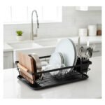 Escurridor Seca Platos Vajilla Cocina Metal Asas Madera Negro - Imagen 7