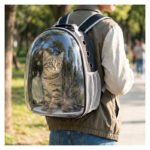 Mochila Cápsula Transparente Portátil Mascota Perro Gato 360 Negro - Imagen 4