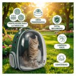 Mochila Cápsula Transparente Portátil Mascota Perro Gato 360 Rojo - Imagen 6