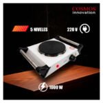 Anafe Cocina Eléctrico Plato Liso 1000w 1 Hornalla Con Asas Blanco - Imagen 4