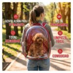 Mochila Cápsula Transparente Portátil Mascota Perro Gato 360 Rojo - Imagen 5