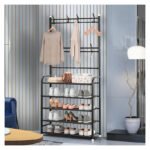 Perchero Multifuncional Kitul Con Zapatero 5 Niveles 170x80 Cm Color Negro