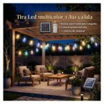 Guirnalda Solar 16 Focos Led Cálida Y Rgb 15m Control Remoto Negro - Imagen 9
