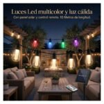 Guirnalda Solar 10 Focos Led Cálida Y Rgb 10m Control Remoto Negro - Imagen 10