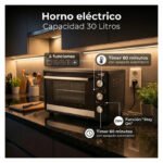 Horno Eléctrico De Mesa Mesada 30 Litros 1500w Negro - Imagen 9