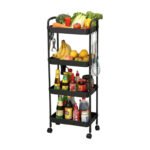 Carrito Carro Organizador 4 Estantes Cocina Baño Con Ruedas Negro