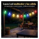 Guirnalda Solar 10 Focos Led Cálida Y Rgb 10m Control Remoto Negro - Imagen 9