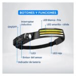 Linterna Vincha Frontal Luz Led Camping De Cabeza Multiluces Amarillo Negro - Imagen 8