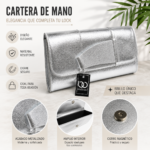 Cartera De Mano Fiesta Mujer Plateada Elegante Con Cierre Magnético - Imagen 5
