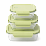Set Juego X3 Tuppers Bowls De Vidrio Con Tapa Herméticos Aptos Microondas