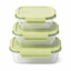Set Juego X3 Tuppers Bowls De Vidrio Con Tapa Herméticos Aptos Microondas