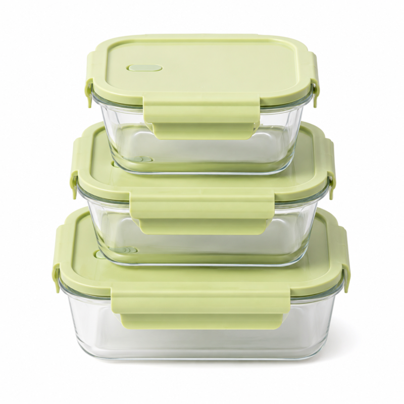 Set Juego X3 Tuppers Bowls De Vidrio Con Tapa Herméticos Aptos Microondas