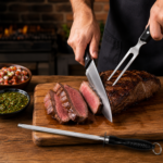 Set Kit Parrillero 3 Piezas Cuchillo Chaira Tenedor Acero Inoxidable Asado - Imagen 8