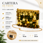 Cartera De Fiesta Mujer Dorada Con Lentejuelas Y Cadena Elegante - Imagen 4