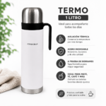 Termo Acero Inoxidable Con Asa Y Pico Cebador Para Mate 1 Litro - Imagen 7
