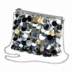 Cartera De Fiesta Mujer Plateada Con Lentejuelas Y Cadena Elegante