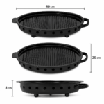 Brasero Parrilla Plancha Hierro Ovalada 40x25cm Mantiene Calor Para Asado - Imagen 3
