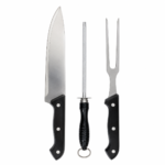 Set Kit Parrillero 3 Piezas Cuchillo Chaira Tenedor Acero Inoxidable Asado