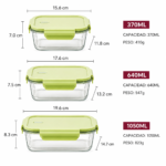 Set Juego X3 Tuppers Bowls De Vidrio Con Tapa Herméticos Aptos Microondas - Imagen 2