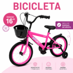 Bicicleta Infantil Rodado 16 Con Canasto Y Rueditas De Apoyo Rosa - Imagen 5