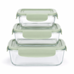 Set Juego De 3 Tuppers Bowls De Vidrio Borosilicato Herméticos Con Tapa