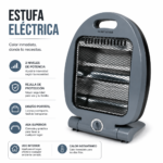 Estufa Eléctrica De Cuarzo Portátil 600W 800W 2 Niveles De Potencia - Imagen 6