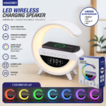 Lámpara G Led Con Cargador Inalámbrico Parlante Bluetooth Reloj Despertador - Imagen 7