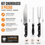 Set Kit Parrillero 3 Piezas Cuchillo Chaira Tenedor Acero Inoxidable Asado - Imagen 6