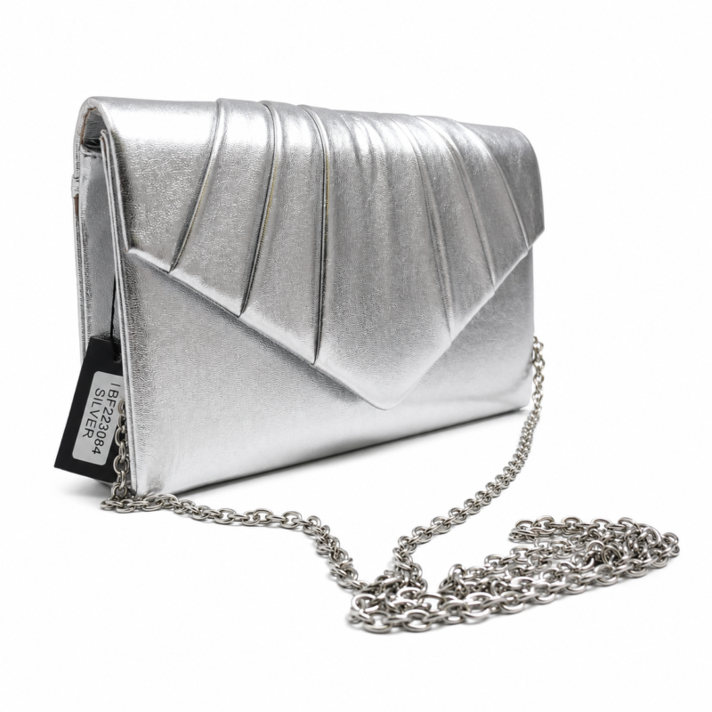 Cartera De Fiesta Mujer Plateada Elegante Clutch Con Cadena Desmontable
