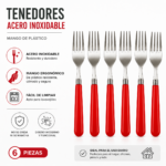 Juego Set De 6 Tenedores De Mesa Acero Inoxidable Cocina Mango de Plástico - Imagen 2