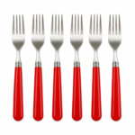 Juego Set De 6 Tenedores De Mesa Acero Inoxidable Cocina Mango de Plástico