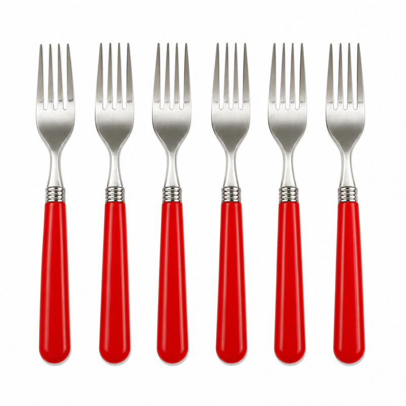 Juego Set De 6 Tenedores De Mesa Acero Inoxidable Cocina Mango de Plástico