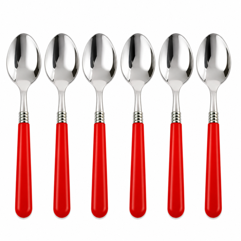 Juego Set De 6 Cucharas De Mesa Acero Inoxidable Cocina Mango de Plástico