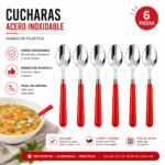 Juego Set De 6 Cucharas De Mesa Acero Inoxidable Cocina Mango de Plástico - Imagen 2
