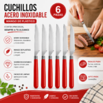 Juego Set De 6 Cuchillos De Mesa Serrados Acero Inoxidable Cocina Mango de Plástico - Imagen 2