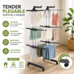 Tender Tendedero Plegable Vertical 3 Niveles Con Ruedas Para Ropa Lavadero - Imagen 5