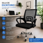 Silla De Oficina Ergonómica Con Apoyabrazos Respaldo Mesh Y Ruedas - Imagen 5