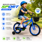 Bicicleta Infantil Rodado 16 Con Canasto Y Rueditas De Apoyo Azul - Imagen 6